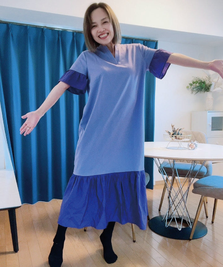 異素材使いスキッパーワンピース