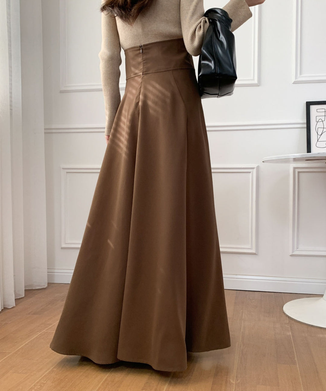 ハイウエストマキシ丈フレアロングスカート