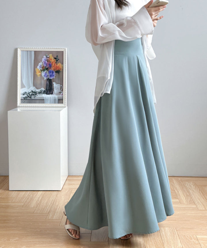ハイウエストマキシ丈フレアロングスカート