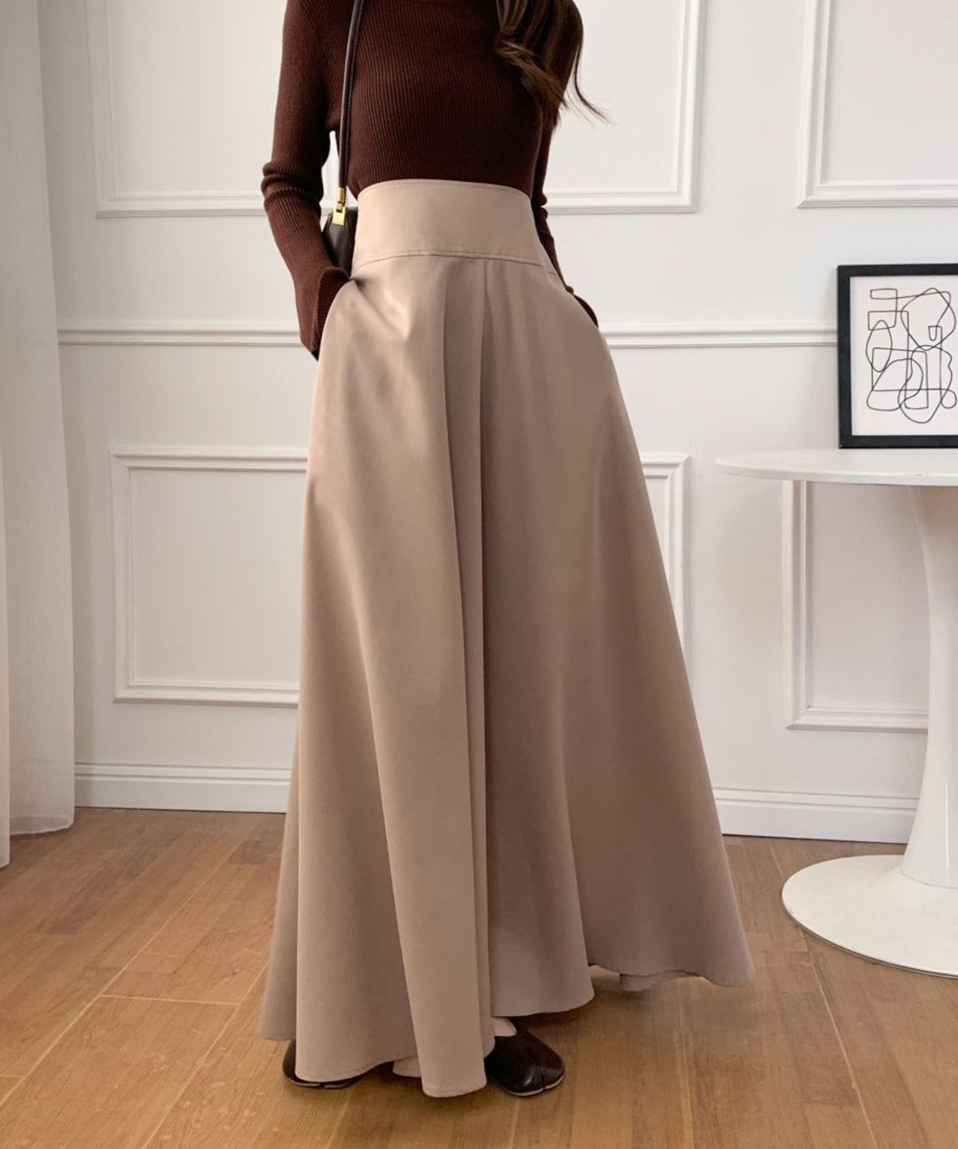 ハイウエストマキシ丈フレアロングスカート