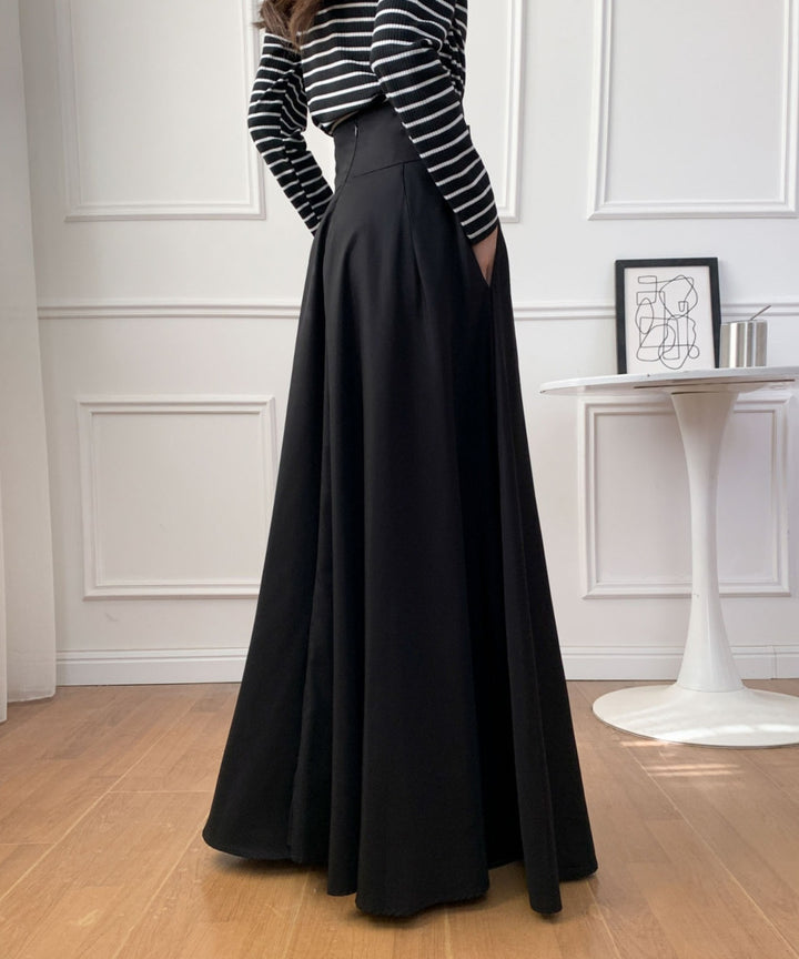 ハイウエストマキシ丈フレアロングスカート