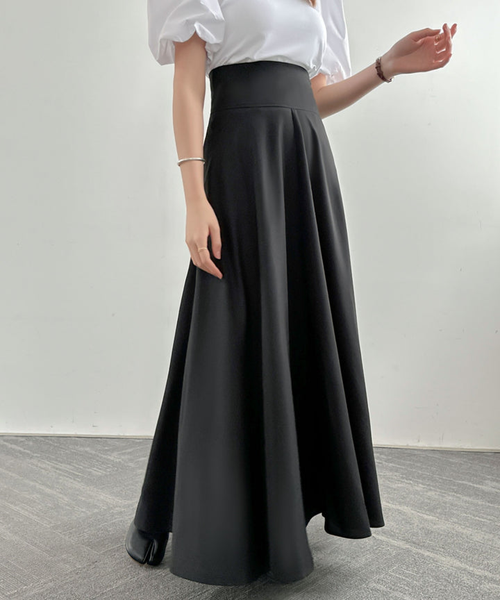 ハイウエストマキシ丈フレアロングスカート