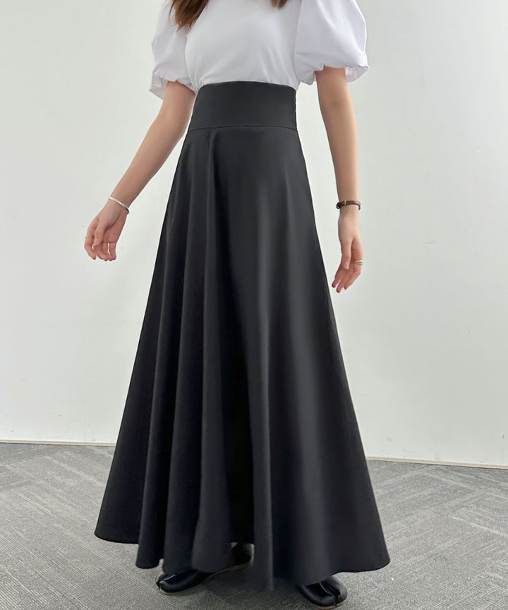 ハイウエストマキシ丈フレアロングスカート