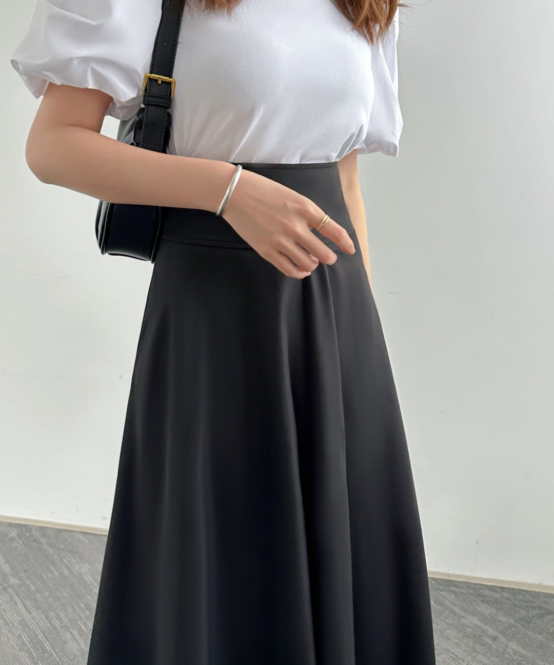 ハイウエストマキシ丈フレアロングスカート