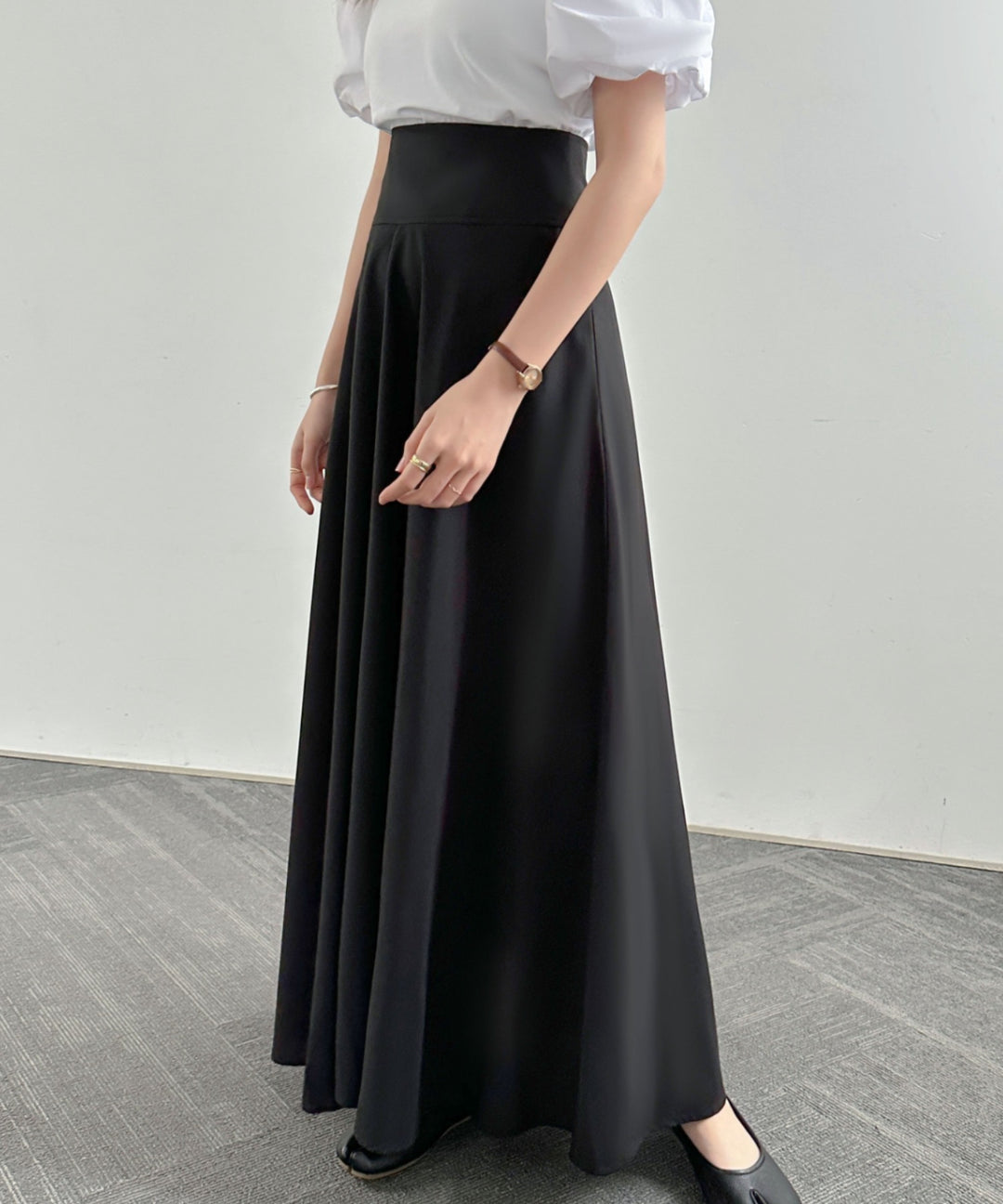 ハイウエストマキシ丈フレアロングスカート
