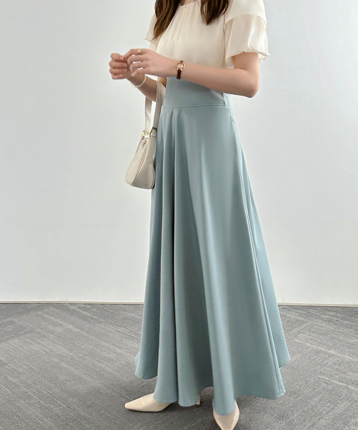 ハイウエストマキシ丈フレアロングスカート