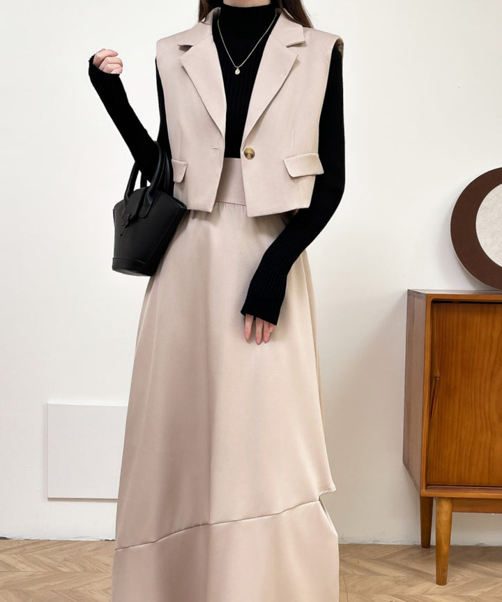 テーラードベスト＆ハイウエストサイドスリットデザインスカートセットアップ