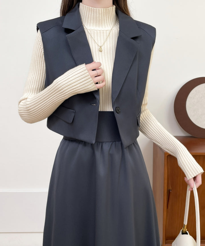 テーラードベスト＆ハイウエストサイドスリットデザインスカートセットアップ