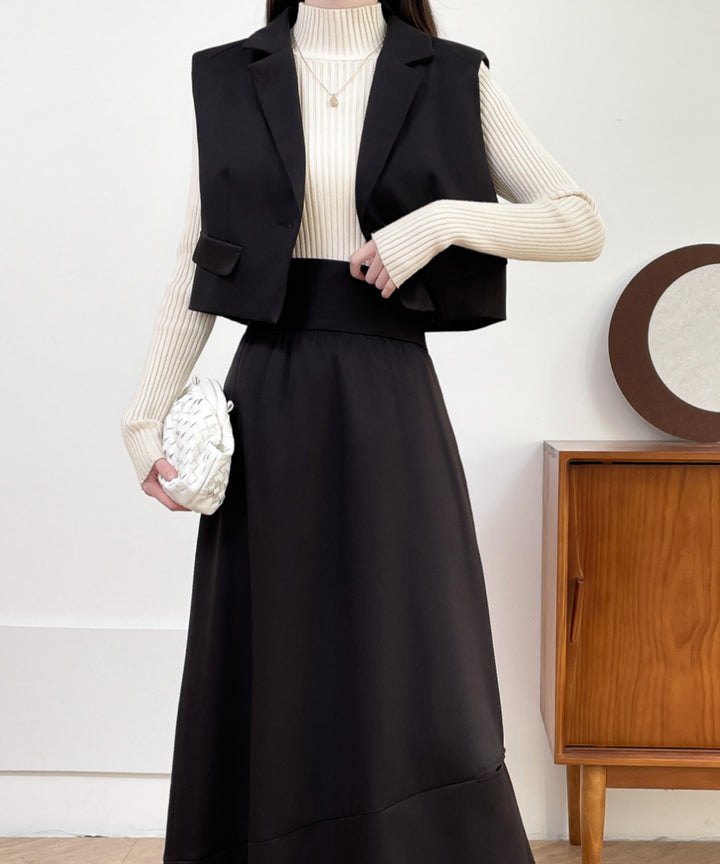 テーラードベスト＆ハイウエストサイドスリットデザインスカートセットアップ