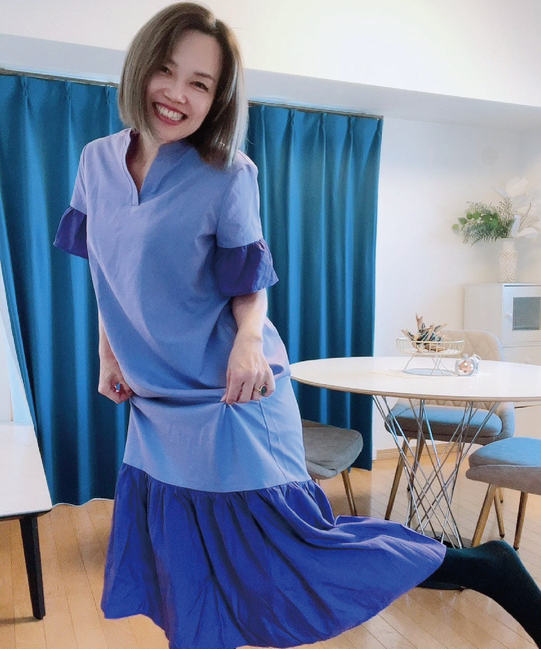 異素材使いスキッパーワンピース