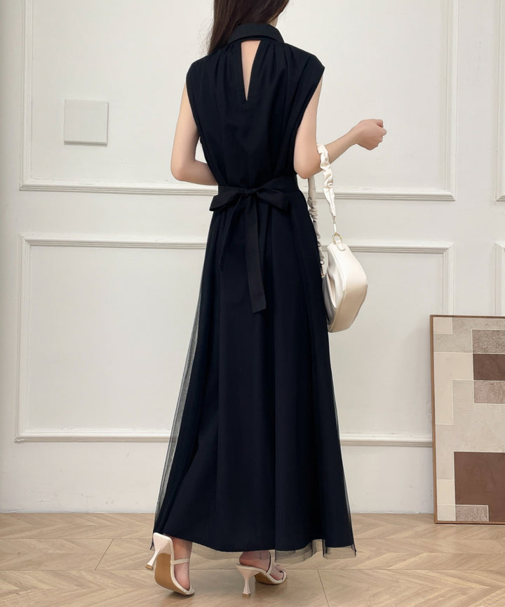 パワーチュールドッキングノースリーブシャツワンピース