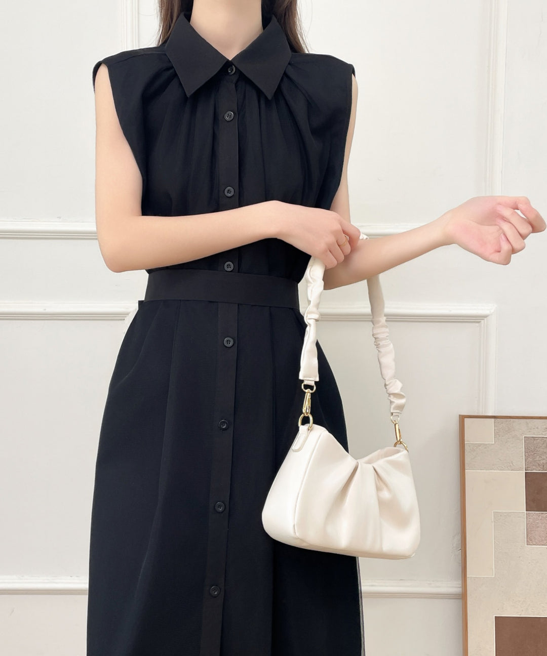 パワーチュールドッキングノースリーブシャツワンピース