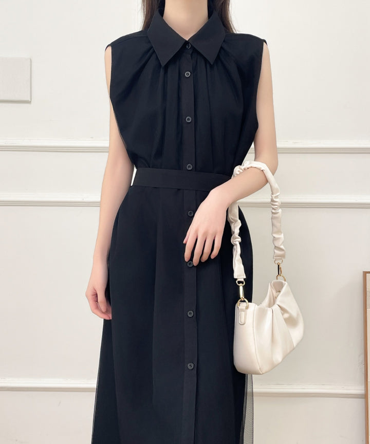 パワーチュールドッキングノースリーブシャツワンピース