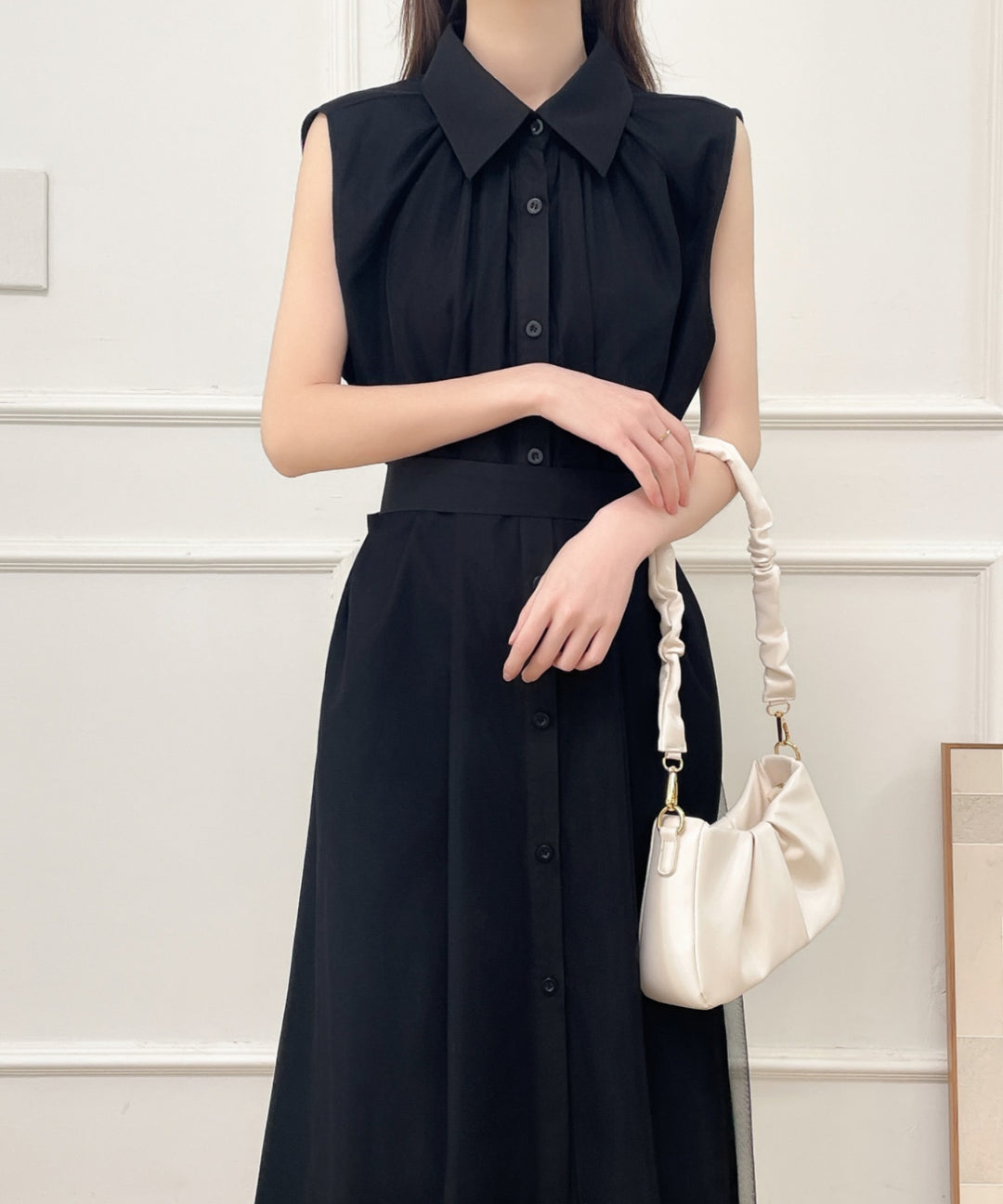 パワーチュールドッキングノースリーブシャツワンピース