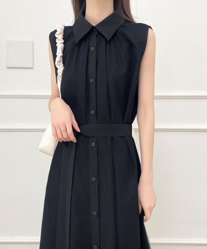 パワーチュールドッキングノースリーブシャツワンピース