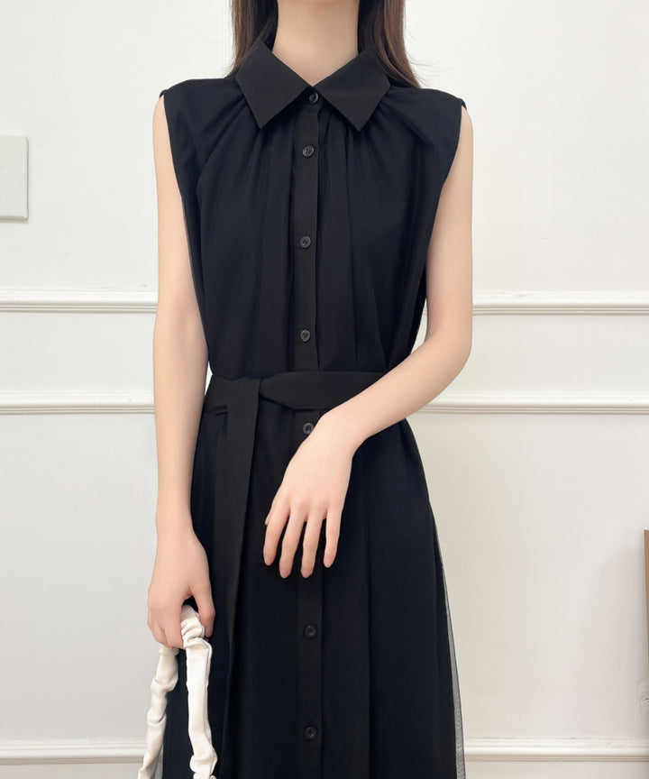 パワーチュールドッキングノースリーブシャツワンピース