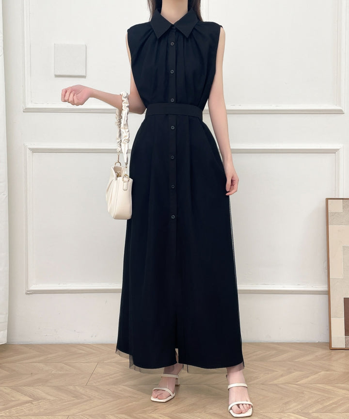 パワーチュールドッキングノースリーブシャツワンピース