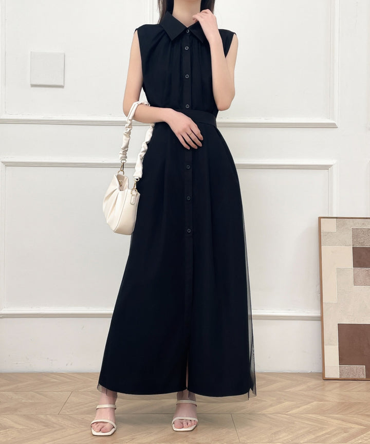 パワーチュールドッキングノースリーブシャツワンピース