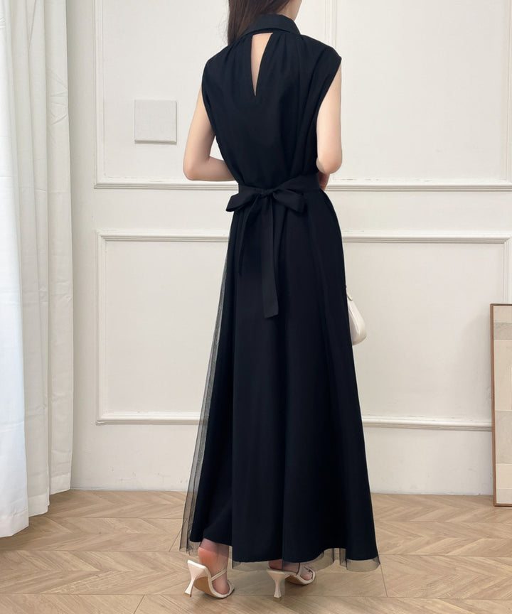 パワーチュールドッキングノースリーブシャツワンピース