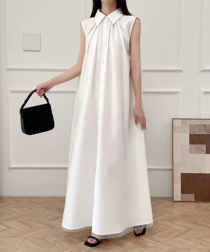 パワーチュールドッキングノースリーブシャツワンピース