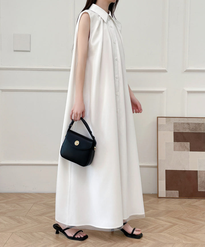 パワーチュールドッキングノースリーブシャツワンピース