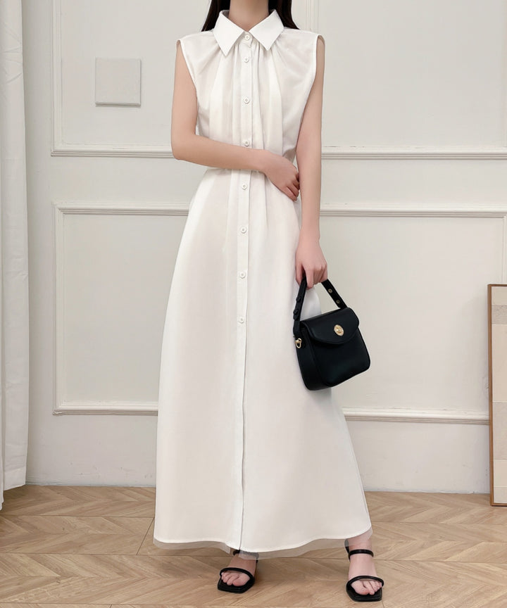 パワーチュールドッキングノースリーブシャツワンピース