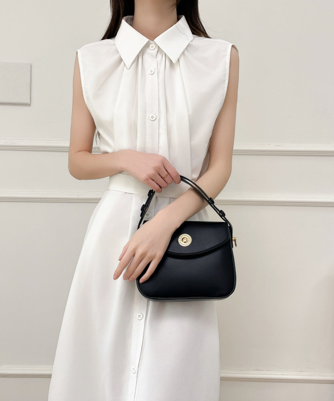 パワーチュールドッキングノースリーブシャツワンピース