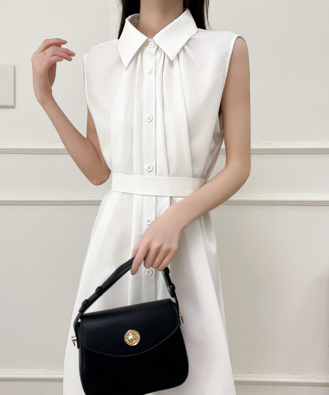 パワーチュールドッキングノースリーブシャツワンピース