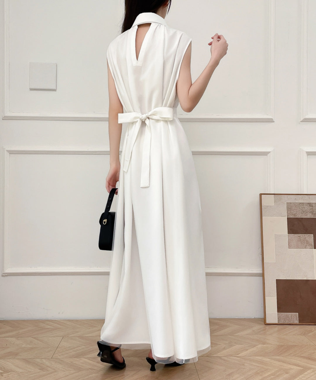 パワーチュールドッキングノースリーブシャツワンピース