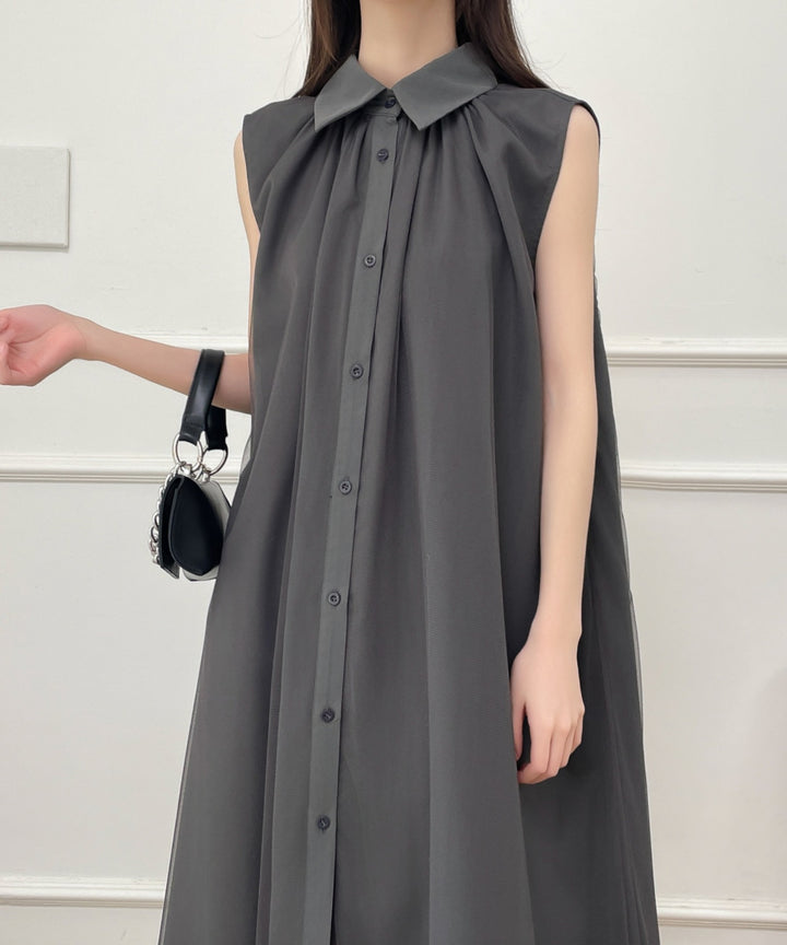 パワーチュールドッキングノースリーブシャツワンピース