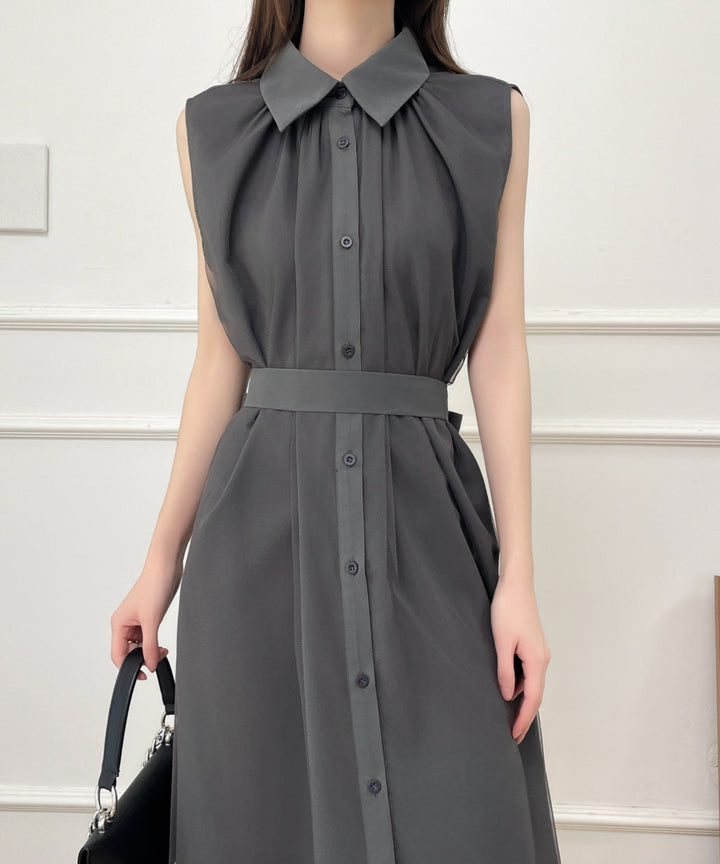 パワーチュールドッキングノースリーブシャツワンピース