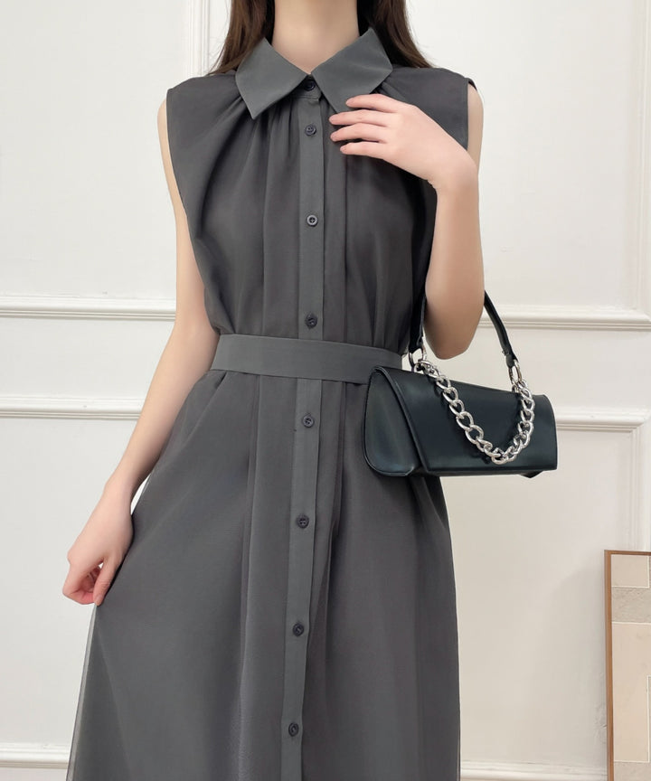 パワーチュールドッキングノースリーブシャツワンピース