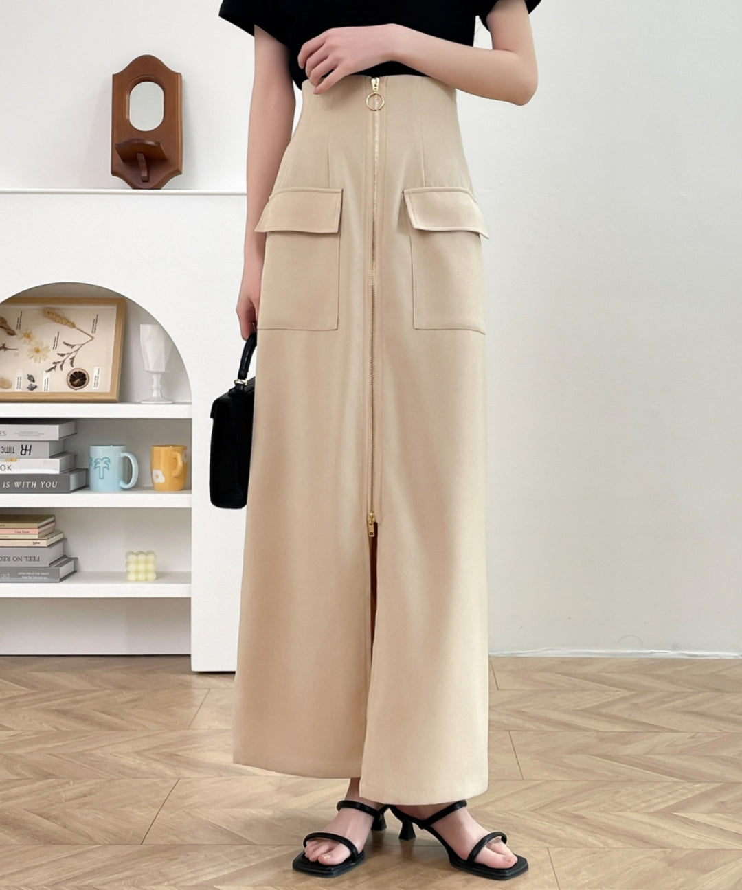 センタージップアップハイウエストタイトスカート