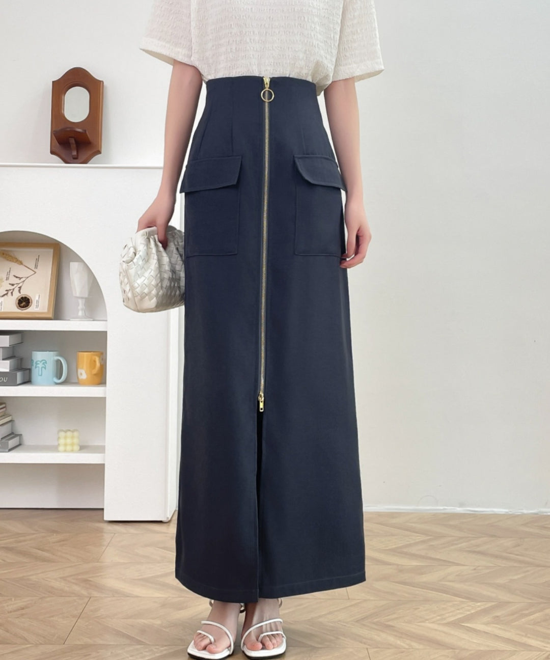 センタージップアップハイウエストタイトスカート