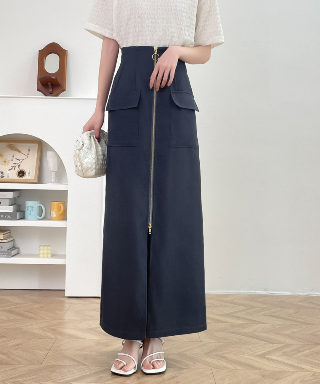 センタージップアップハイウエストタイトスカート