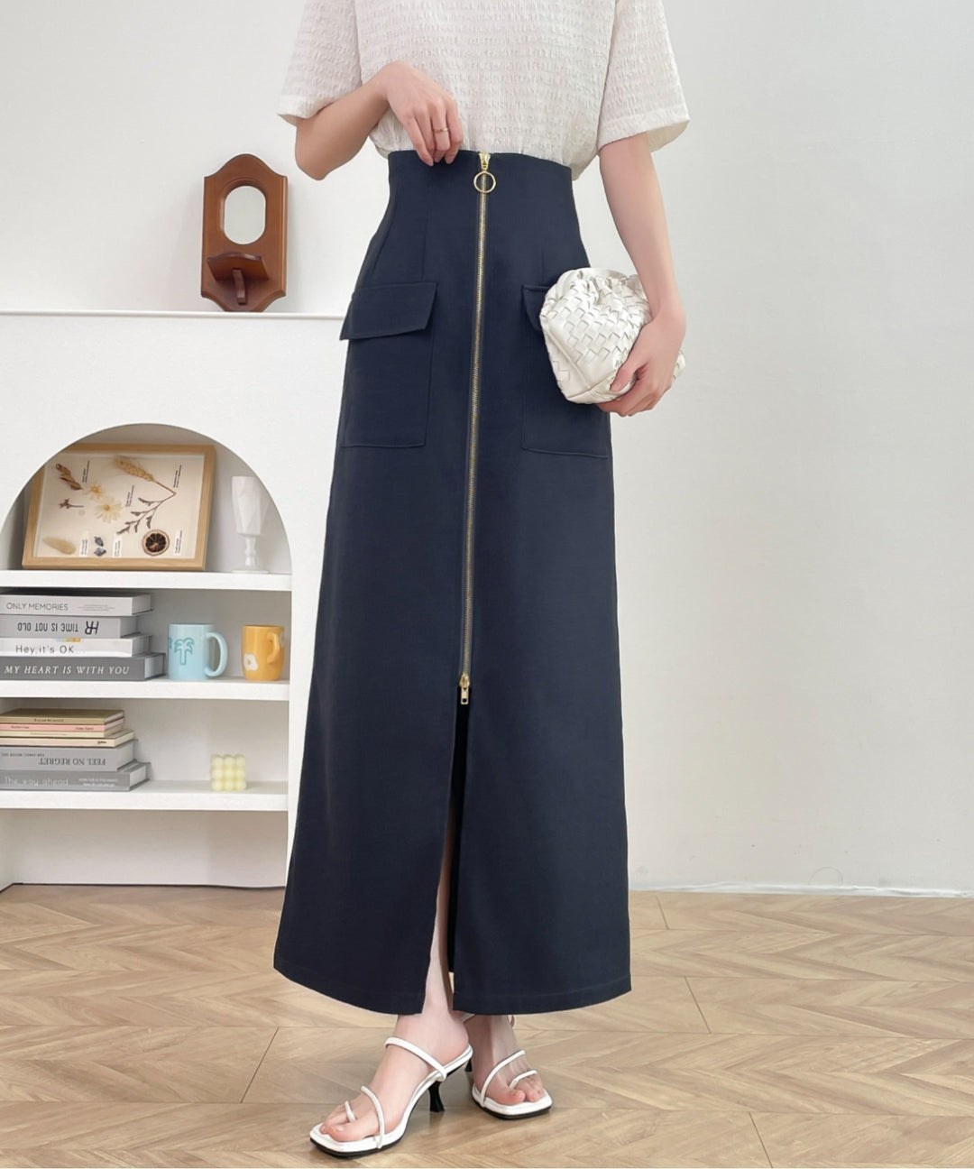 センタージップアップハイウエストタイトスカート