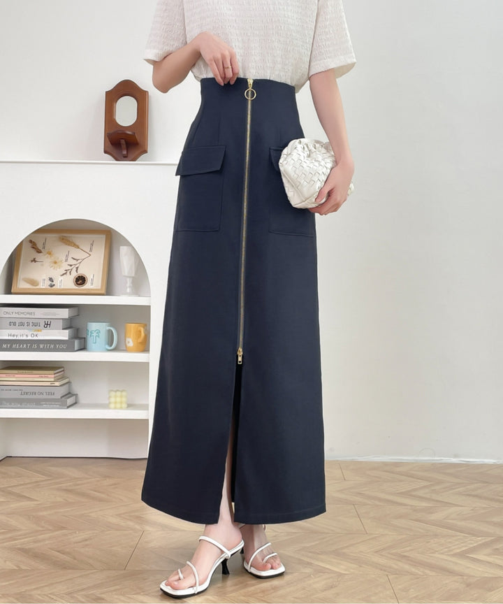 センタージップアップハイウエストタイトスカート