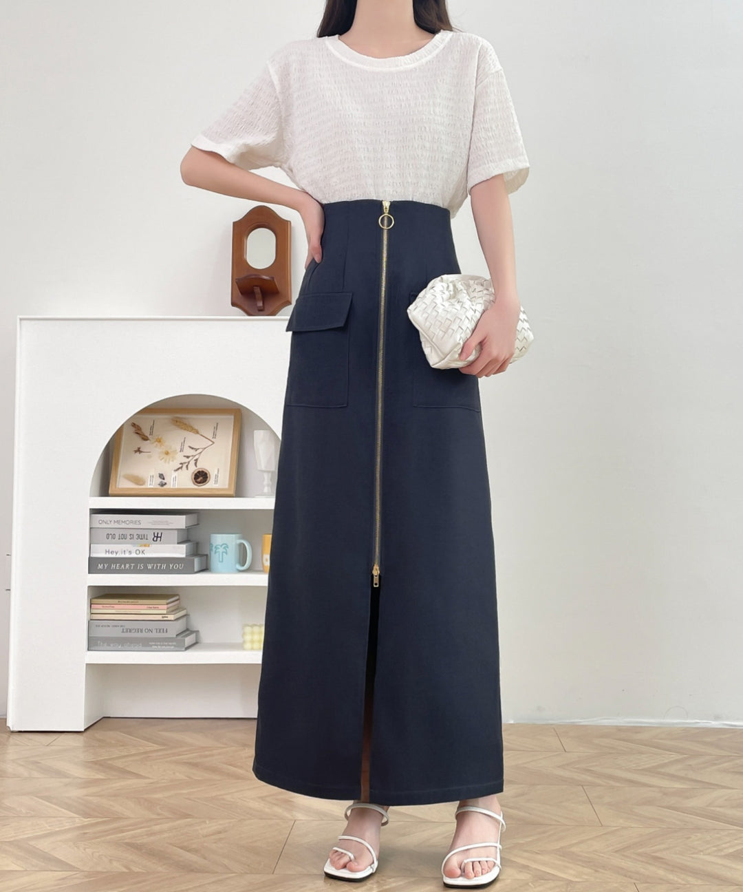 センタージップアップハイウエストタイトスカート