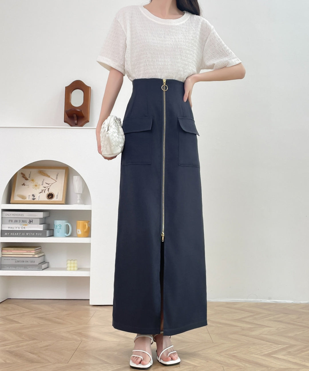 センタージップアップハイウエストタイトスカート