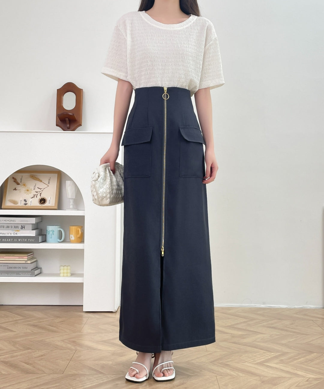 センタージップアップハイウエストタイトスカート