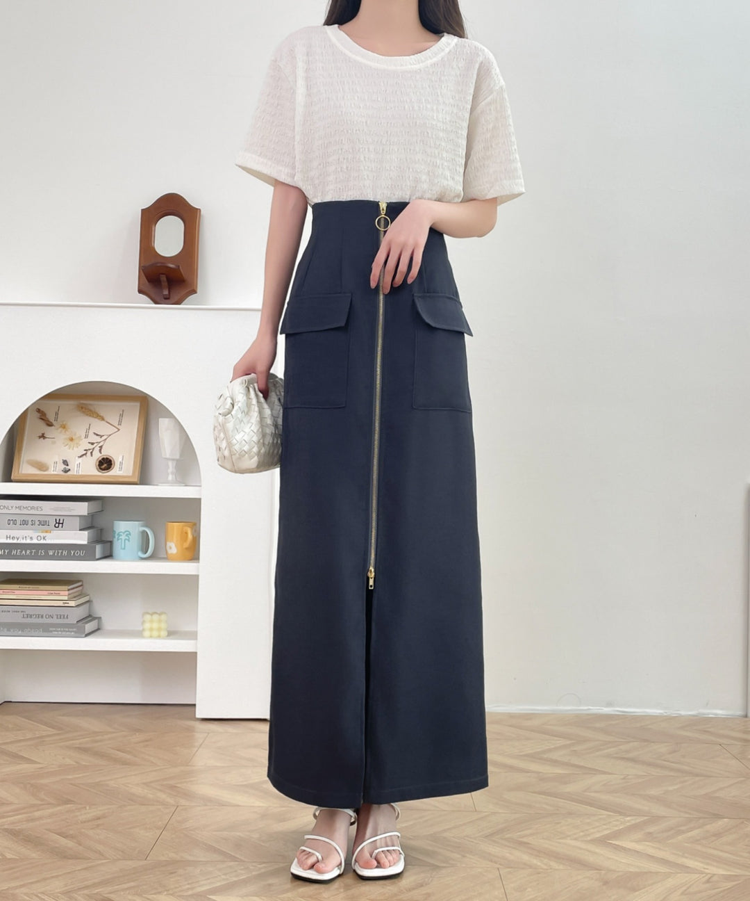 センタージップアップハイウエストタイトスカート