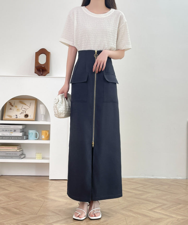 センタージップアップハイウエストタイトスカート