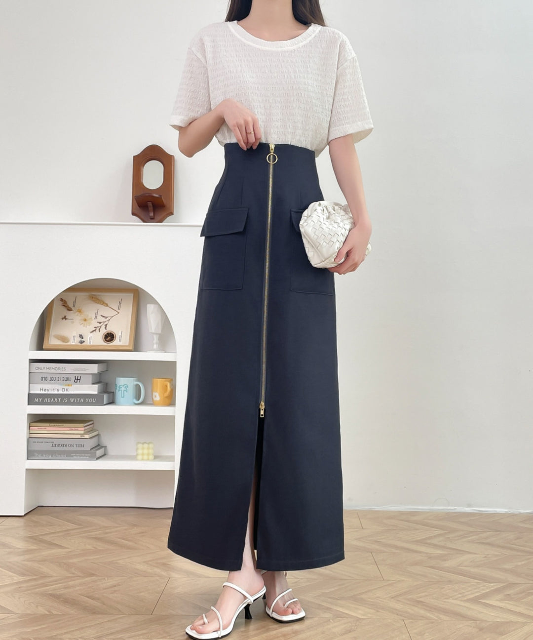 センタージップアップハイウエストタイトスカート