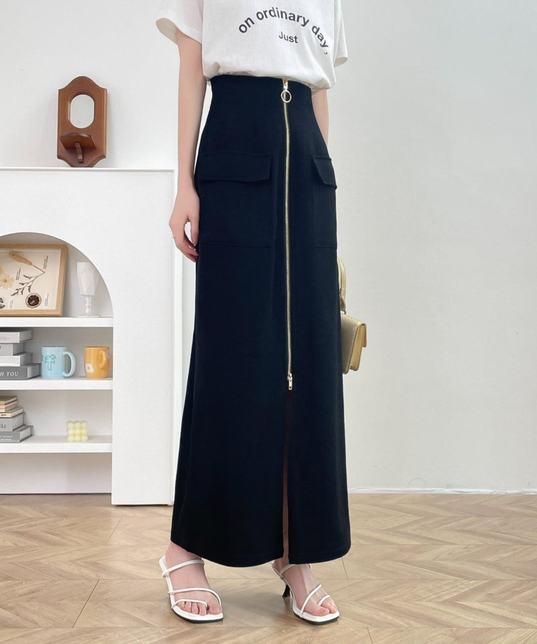 センタージップアップハイウエストタイトスカート