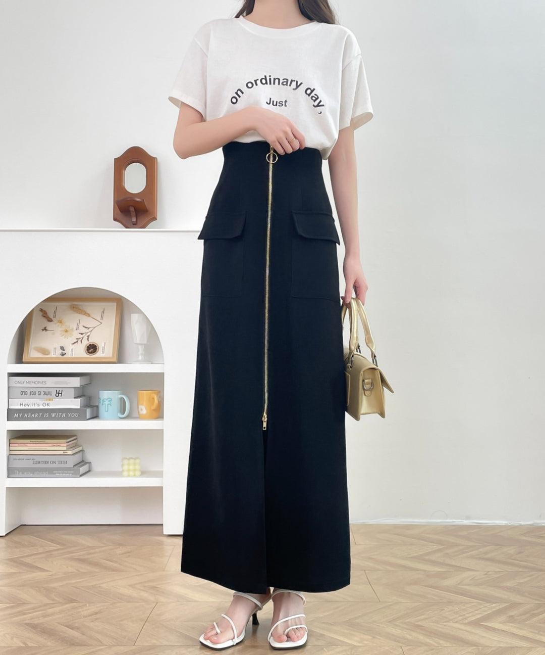 センタージップアップハイウエストタイトスカート