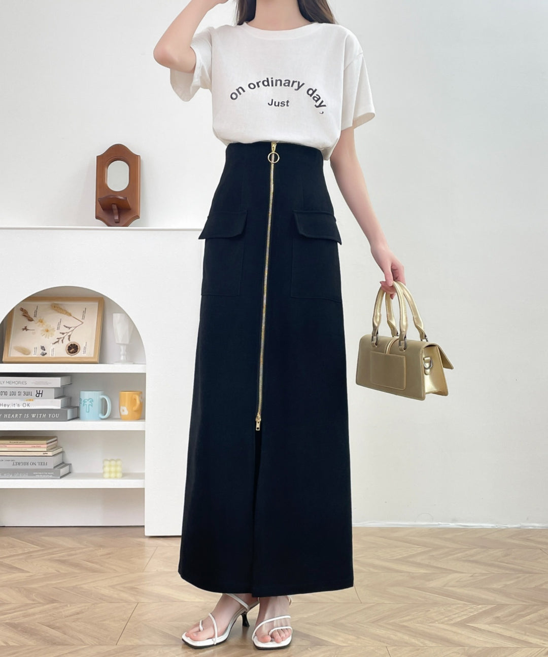 センタージップアップハイウエストタイトスカート