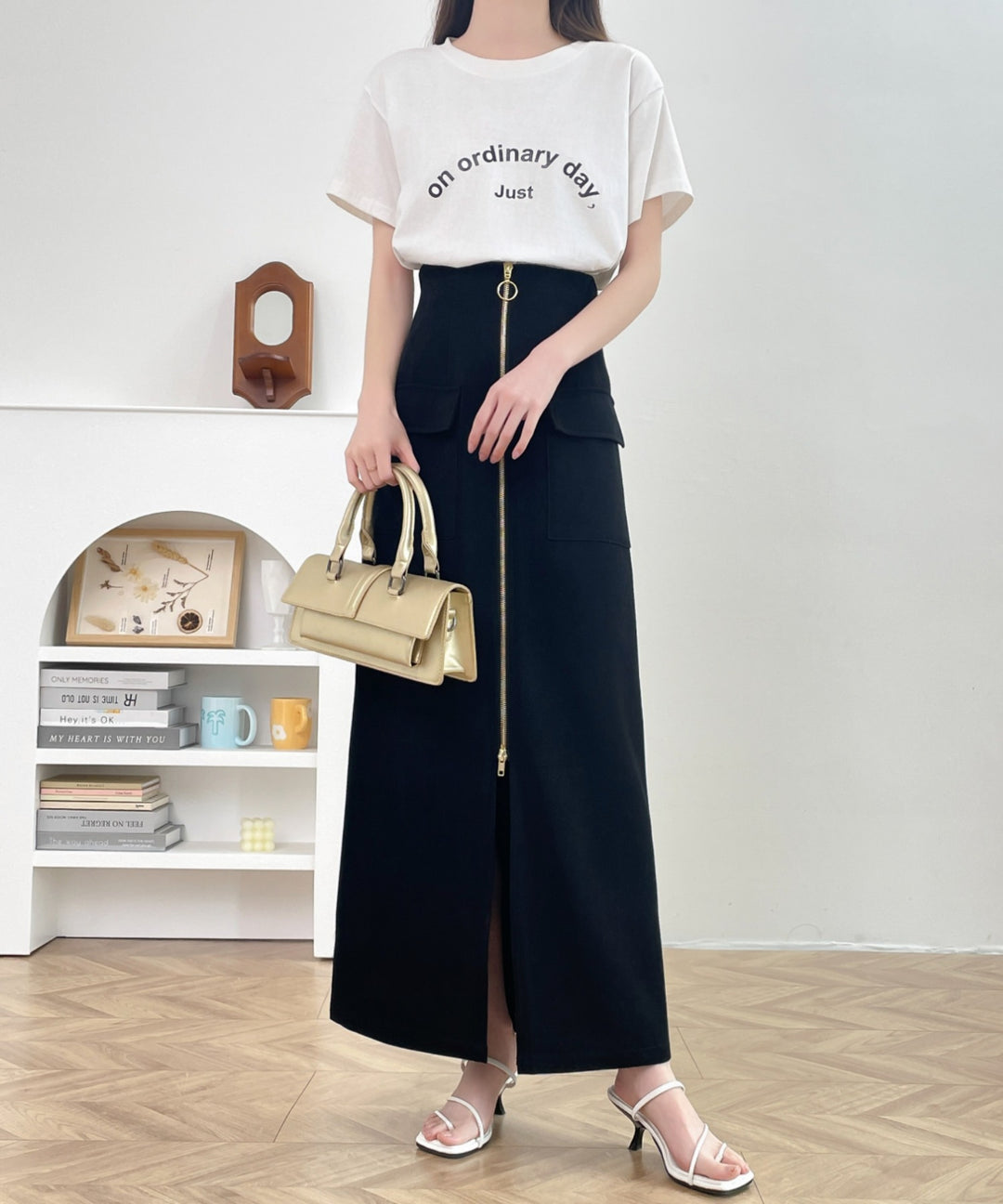 センタージップアップハイウエストタイトスカート