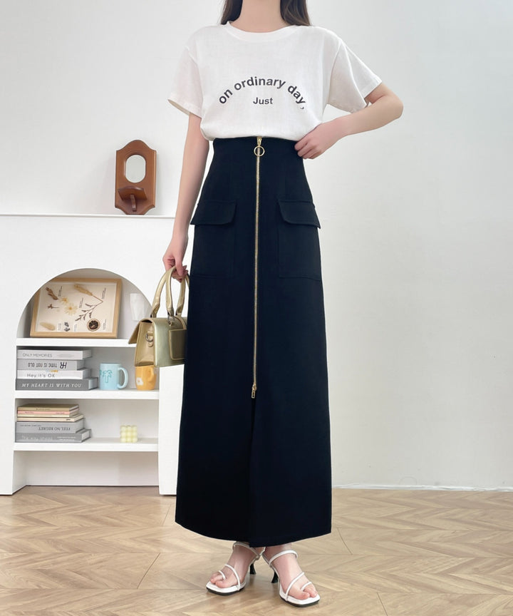 センタージップアップハイウエストタイトスカート