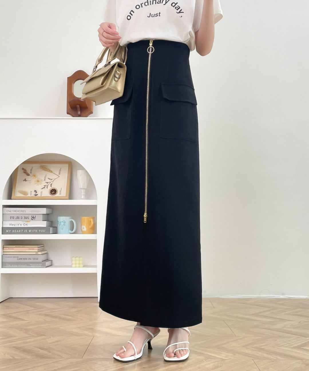 センタージップアップハイウエストタイトスカート