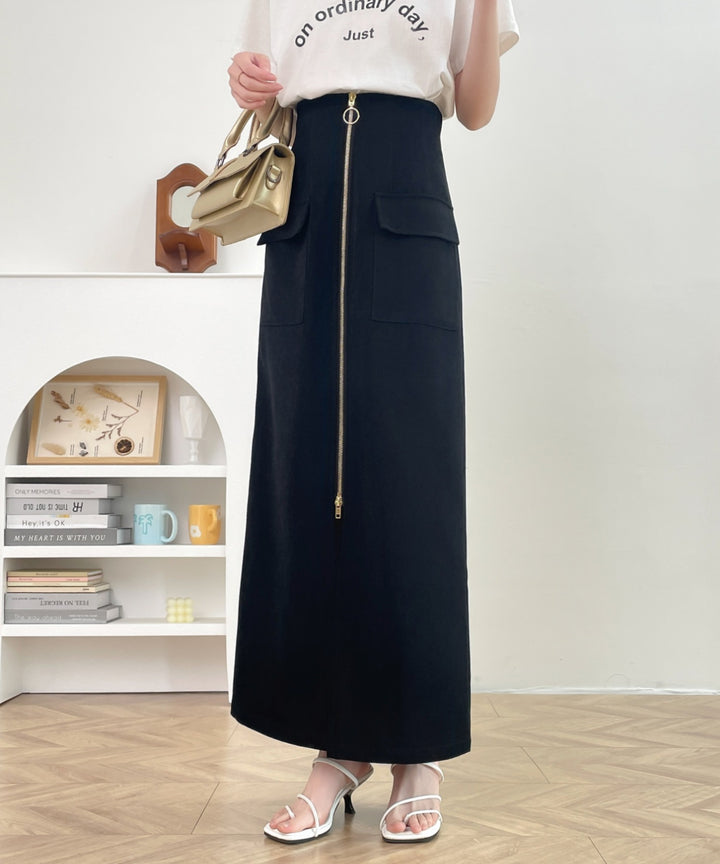 センタージップアップハイウエストタイトスカート